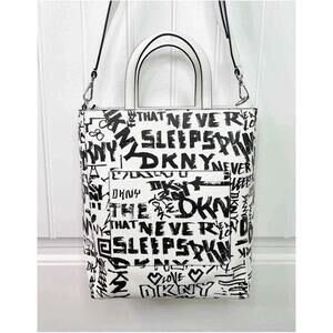 DKNY Tilly NS White Graffiti Tote Convertible‎ Shoulder Handbag Crossbody Purse